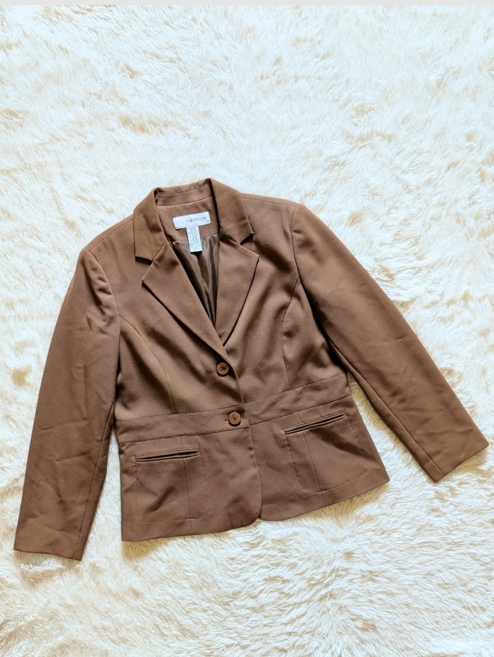 Y2K Vintage Sag Harbor Light Brown Two Button Blazer with Front Pockets Size 14